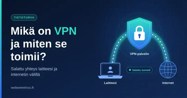 Kuvitus VPN-yhteyden toiminnasta: kannettava tietokone on yhteydessä internetiin salatun tunnelin ja lukolla suojatun VPN-palvelimen kautta.